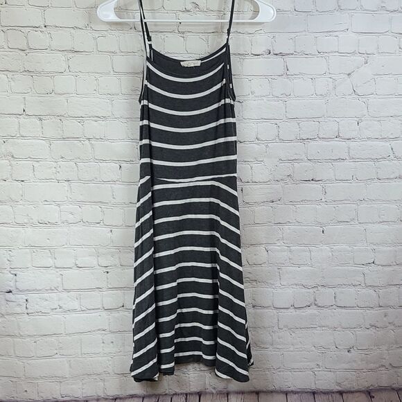 Hem & Thread Charcoal Gray Striped Fit & Flare Skater Sleeveless Cami Slip Dress - Picture 2 of 8